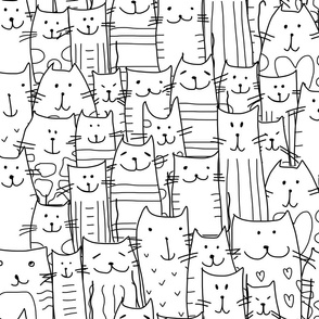 Funny Cats Family Outline, Coloring Print