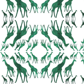 Animal Reflections - giraffes - Jade green on white, medium 