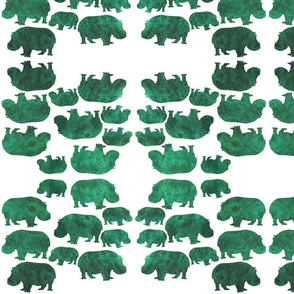 Animal Reflections - hippopotamus - Jade green on white, medium 