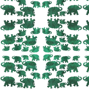 Animal Reflections - elephants - Jade green on white, medium 