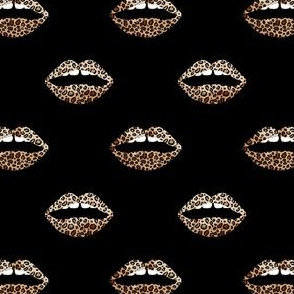 leopard lips fabric - lips beauty style fabric - black