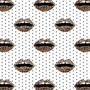 leopard lips fabric - lips beauty style fabric - black dots
