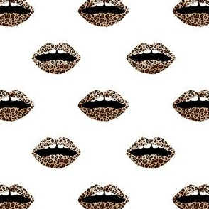 leopard lips fabric - lips beauty style fabric - white
