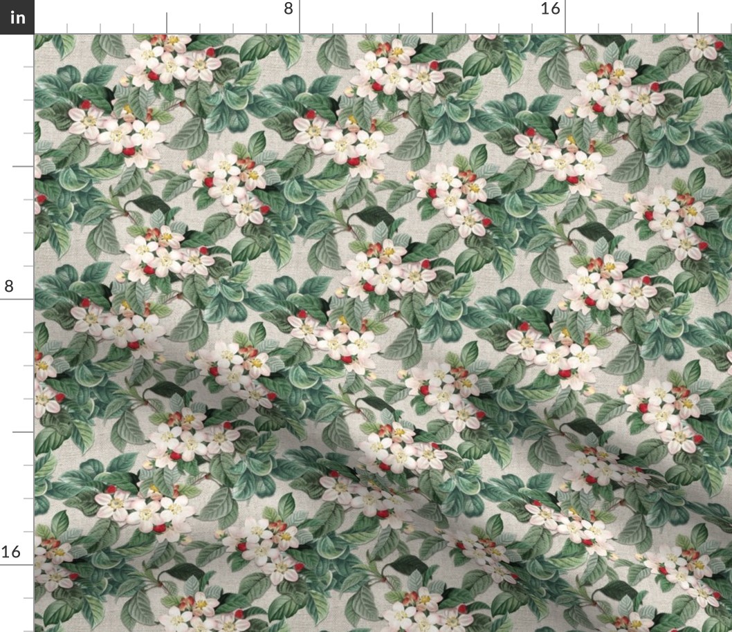 APPLE BLOSSOMS ON LINEN (TAUPE)