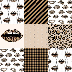 leopard lips cheater quilt - lips, leopard print, fashion fabric - girly feminine 