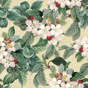 APPLE BLOSSOMS ON LINEN (YELLOW)