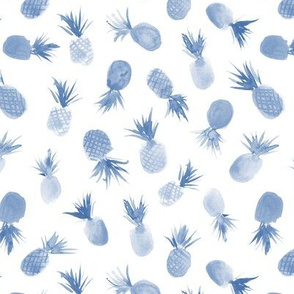 Denim blue watercolor pineapples for sweet summer