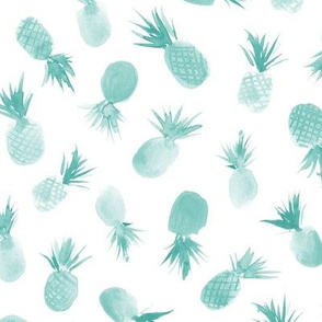 Soft teal watercolor pineapples for sweet summer