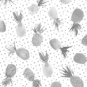 Silver pineapples for sweet summer ★ black and white pineapples with dots for modern home decor, bedding, nursery in neutral grey shades