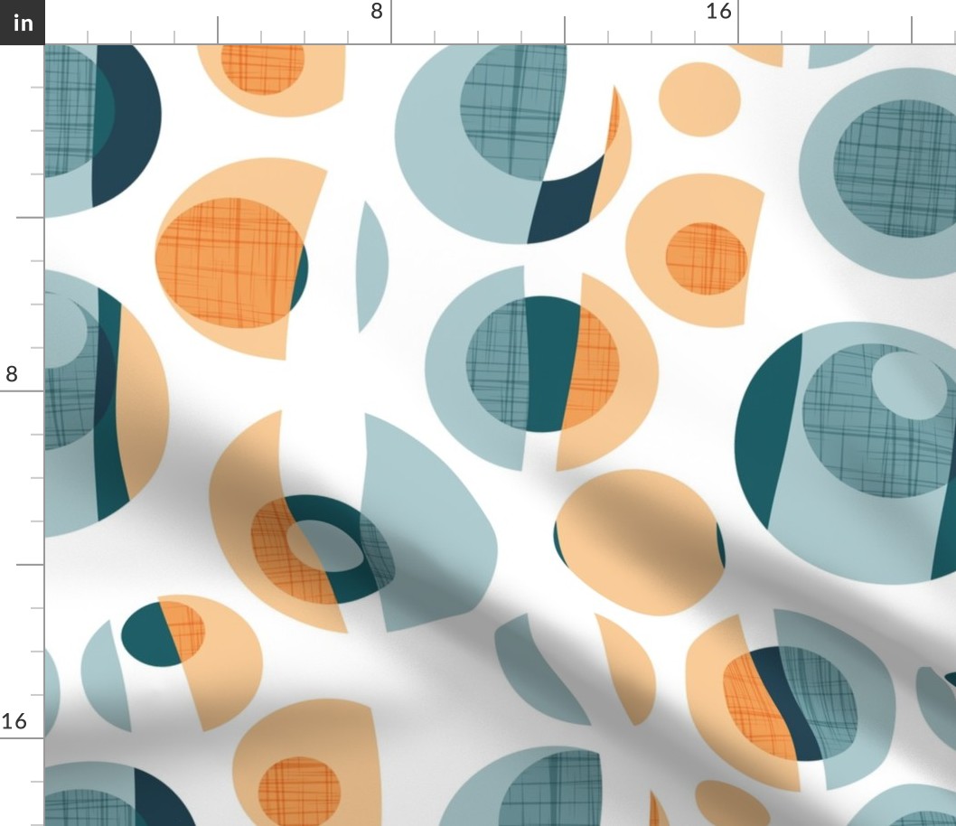 Normal scale // Rounded inspiration // white background green pine orange tequila sunrise and blue malibu circles