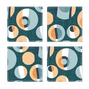 Normal scale // Rounded inspiration // green pine linen texture background orange tequila sunrise and blue malibu circles