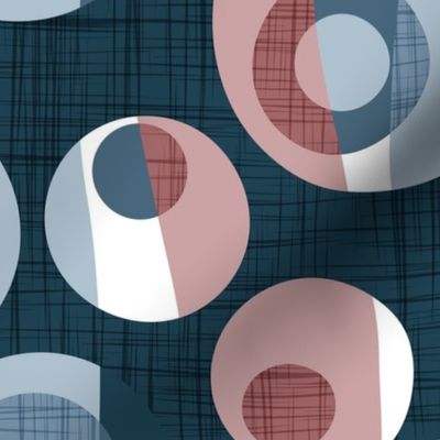 Normal scale // Rounded inspiration // dark blue linen texture background dark pink and blue circles