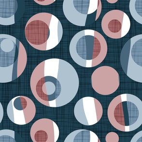 Normal scale // Rounded inspiration // dark blue linen texture background dark pink and blue circles