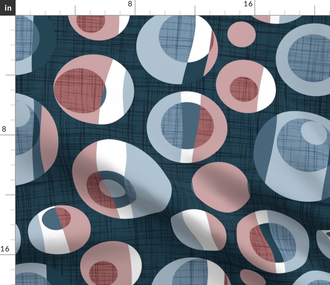 Normal scale // Rounded inspiration // dark blue linen texture background dark pink and blue circles