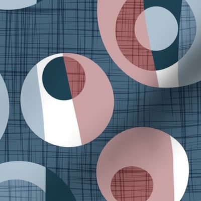 Normal scale // Rounded inspiration // blue linen texture background dark pink and blue circles