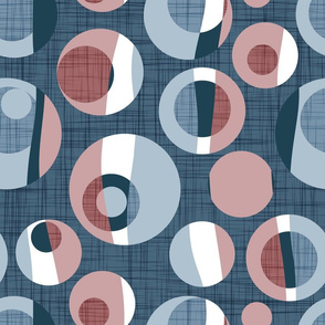 Normal scale // Rounded inspiration // blue linen texture background dark pink and blue circles