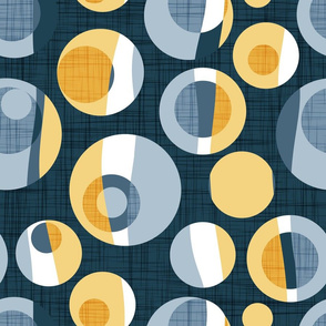 Normal scale // Rounded inspiration // dark blue linen texture background yellow and blue circles