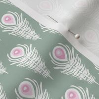 Sweet delicate peacock feathers boho soft bird feather baby nursery design sage green 