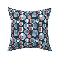 Small scale // Rounded inspiration // dark blue linen texture background dark pink and blue circles