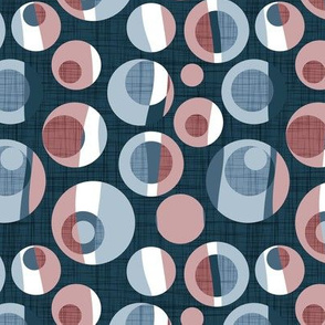 Small scale // Rounded inspiration // dark blue linen texture background dark pink and blue circles