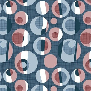 Small scale // Rounded inspiration // blue linen texture background dark pink and blue circles