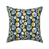 Small scale // Rounded inspiration // dark blue linen texture background yellow and blue circles