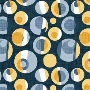 Small scale // Rounded inspiration // dark blue linen texture background yellow and blue circles