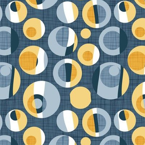 Small scale // Rounded inspiration // blue linen texture background yellow and blue circles