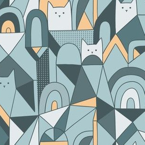 Dinner is where the magic happens . Geometric kitty cats. Cat design.in the kitchen