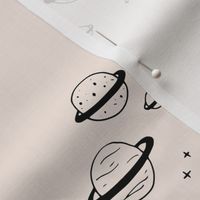 Little minimal planets universe and stars design nursery off white creme black neutral