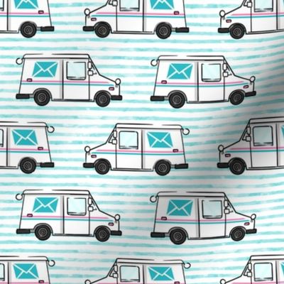 mail trucks - postal trucks - teal stripes - LAD20