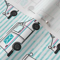 mail trucks - postal trucks - teal stripes - LAD20