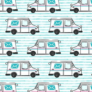 mail trucks - postal trucks - teal stripes - LAD20