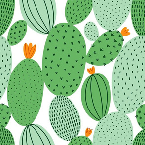 Cute doodle green cactus garden pattern