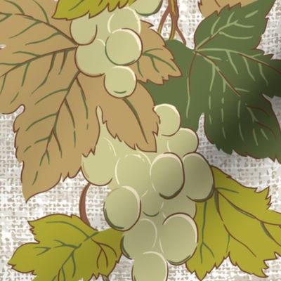 Green Grapes Green Leaves Natural White Farmhouse Linen