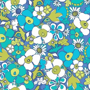 Floral Doodles in blue green white