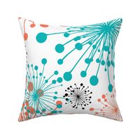 Dandelions Black White Coral Turquoise Large