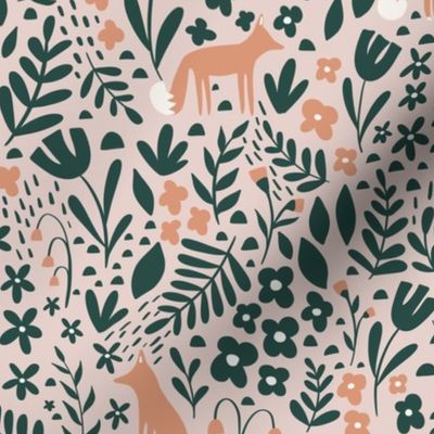 Woodland Fox  Meadow - pink and green