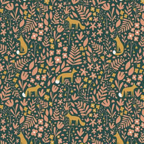 Woodland Fox Meadow - Green, pink, gold