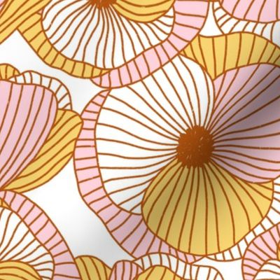 Beautiful abstract poppy flowers pattern in pink, yellow and gold