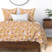 Beautiful abstract poppy flowers pattern in pink, yellow and gold