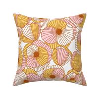 Beautiful abstract poppy flowers pattern in pink, yellow and gold