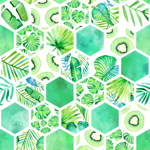 Green Hexagonal Watercolor Tiles