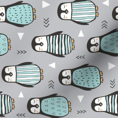 Penguins with Sweater Geometric  and Triangles Grey Rotated