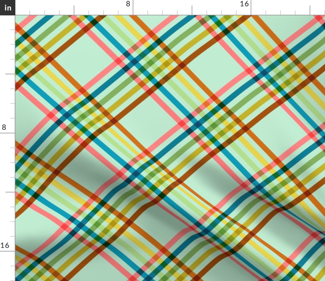 Retro Gingham Window Stripe Mint Diagonal