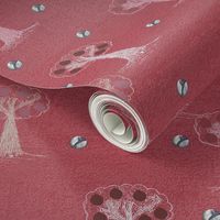 Forest river promenade Red background _ Amake Adedoyin (Toile de Jouy pattern)