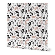 Sweet little mermaid girls theme with deep sea ocean coral illustration details in beige black and white SMALL