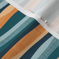Small scale // Horizontal lines intersection  // green pine orange tequila sunrise and blue malibu stripes