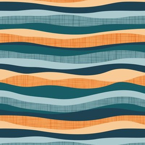 Small scale // Horizontal lines intersection  // green pine orange tequila sunrise and blue malibu stripes