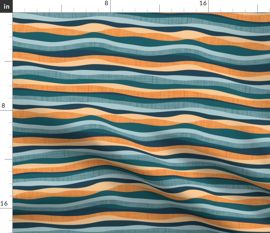 Small scale // Horizontal lines intersection  // green pine orange tequila sunrise and blue malibu stripes